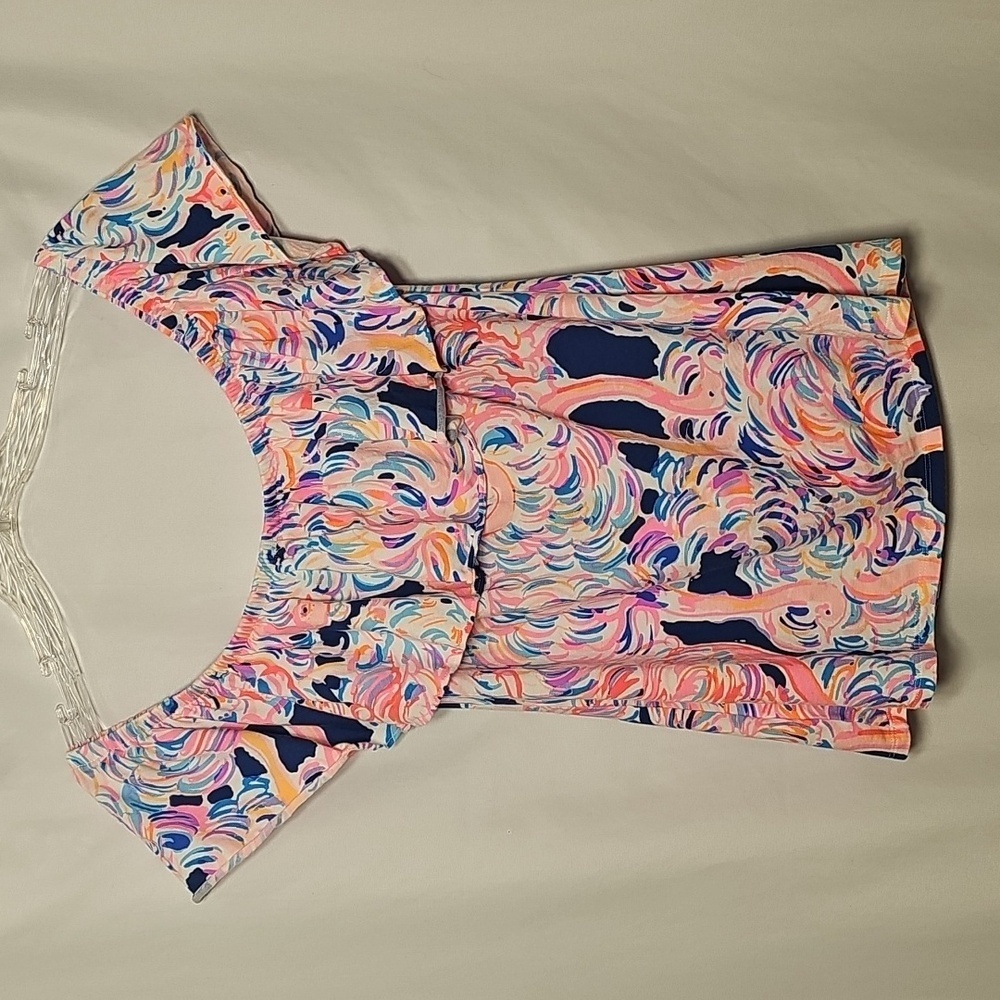 Lilly Pulitzer Womens Soft Flowy Pink Blue Sleeveless Off Shoulder Ruffle Top S - Picture 3 of 6